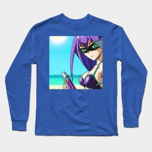 Anime Girl with Purple Hair at the Beach Long Sleeve T-Shirt